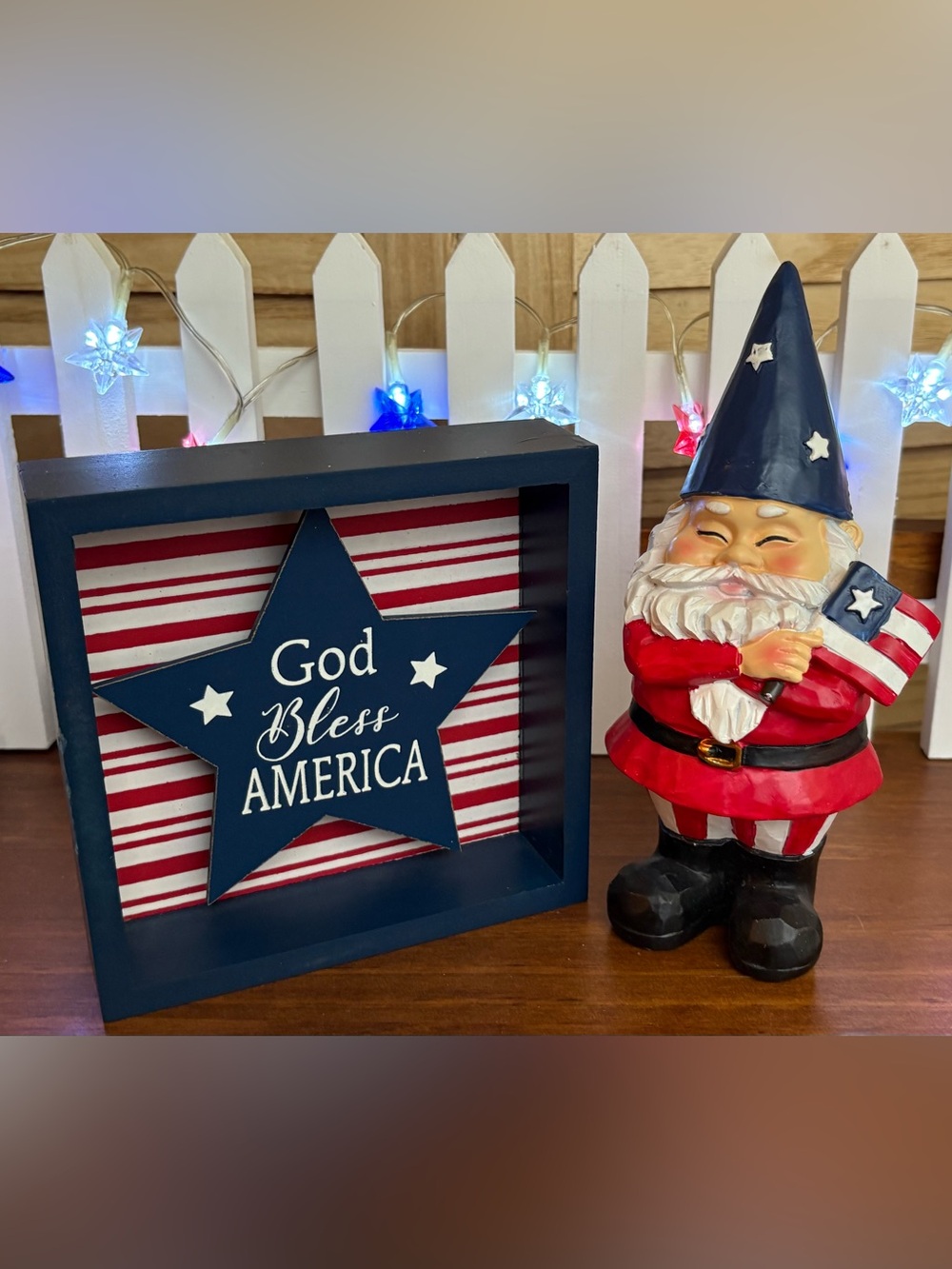 4th of July Gnome & God Bless America Tabletop Decor